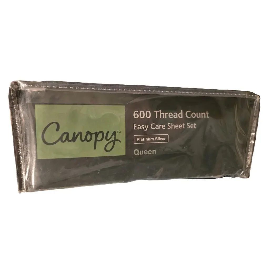 ✨ NIP Canopy 600 TC Easy Care Sheet Set - Platinum Silver Q Queen NEW ✨